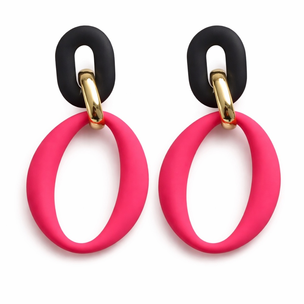 Bold Pink and Black Hoop Earrings